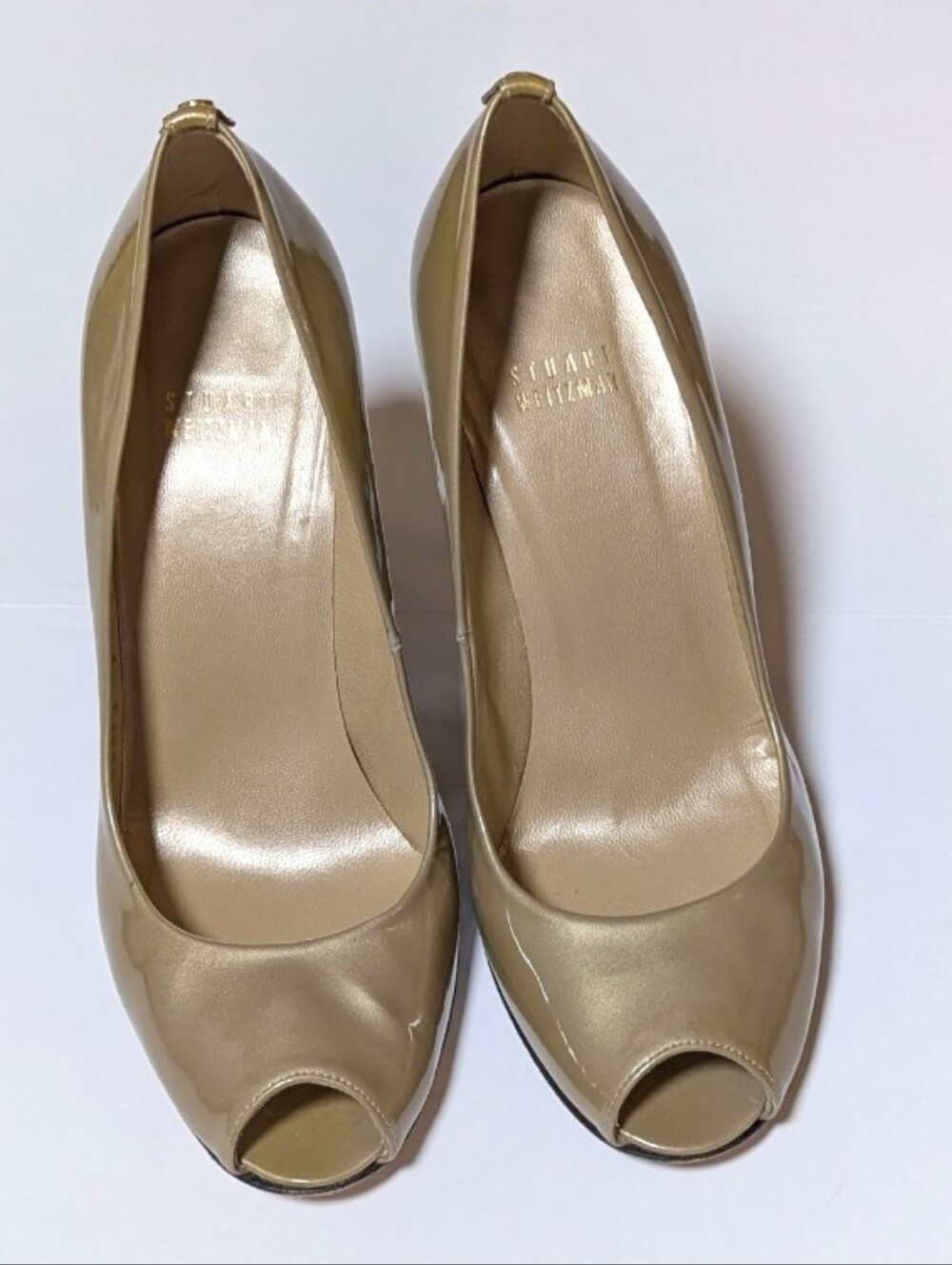STUART WEITZMAN Bronze Patent Leather Peep Toe Pumps Sz 9M Designer‎ Y2K